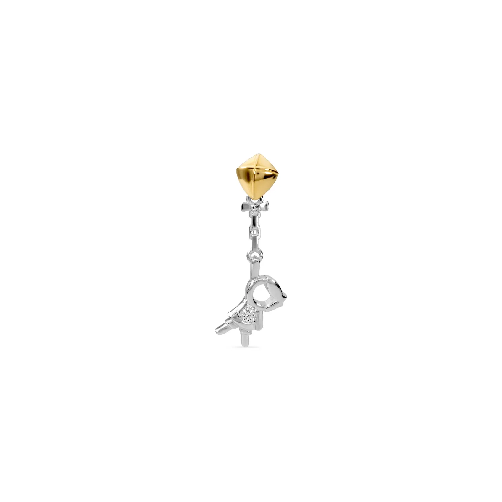 Pingente Mama Menino Pipa em Prata 925 e Ouro Amarelo 18k com Safira Incolor