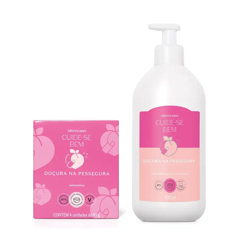 Combo Cuide-se bem Doçura na Pessegura: Loção Corporal 400ml + Sabonetes em Barra 4x80g