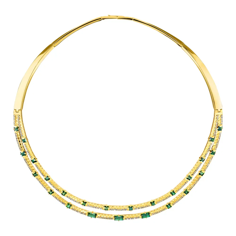 Colar Icona em Ouro Amarelo 18k com Turmalinas Verdes e Diamantes, 38cm — imagem 1