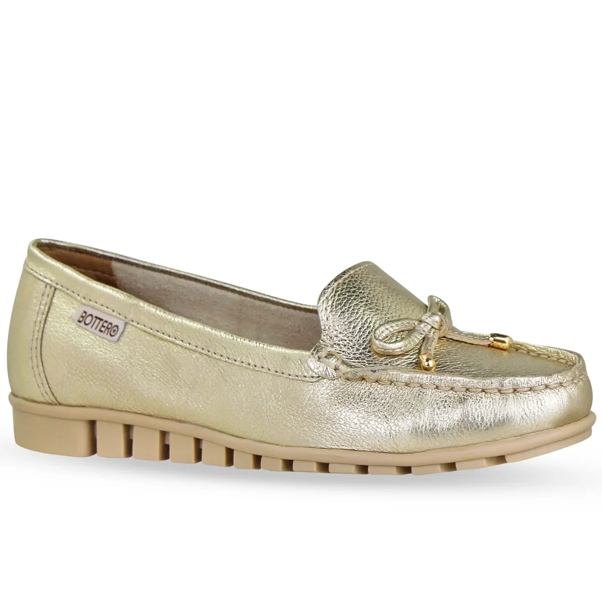 Sapato Mocassim Couro Metalizado Roma Dourado