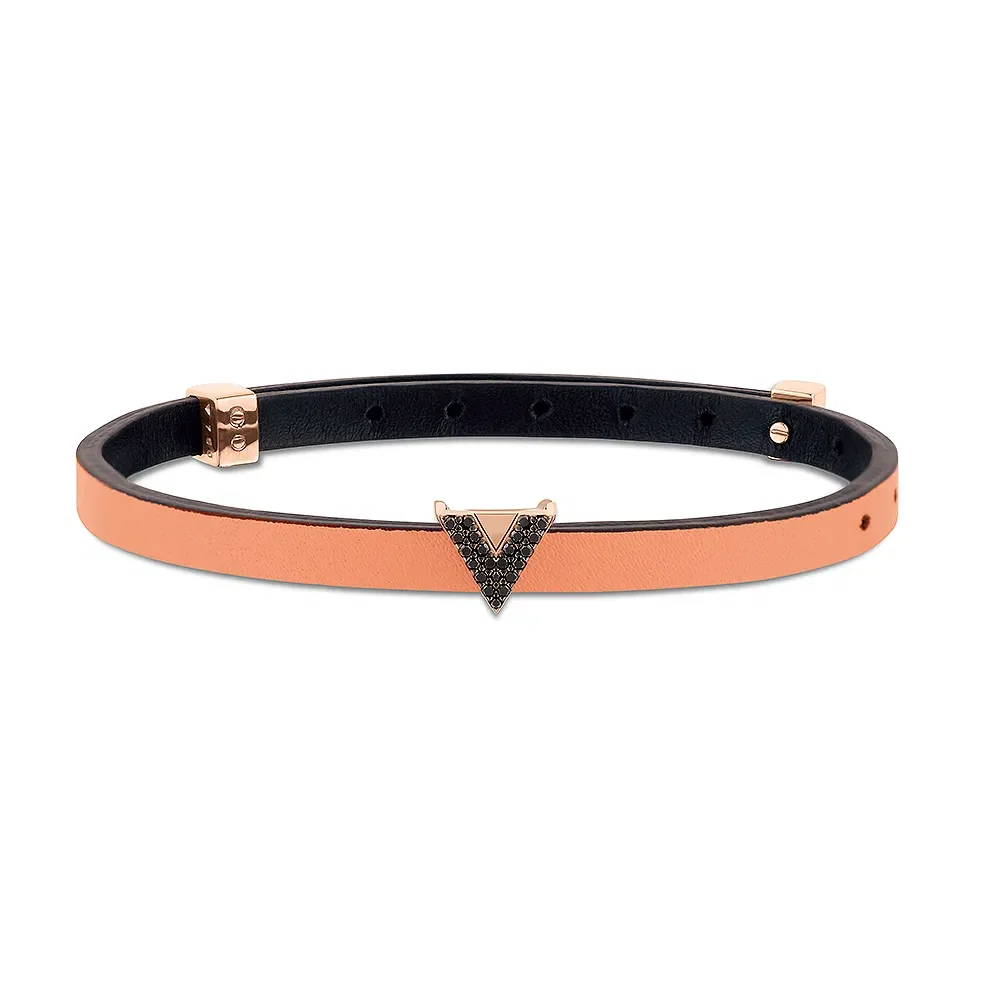 Pulseira Vivara em Couro com Ouro Vivara 18k e Diamantes Negros