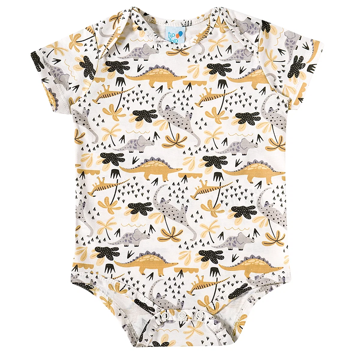 Body Manga Curta Bebê Dino Meia Malha Estampada Tip Top