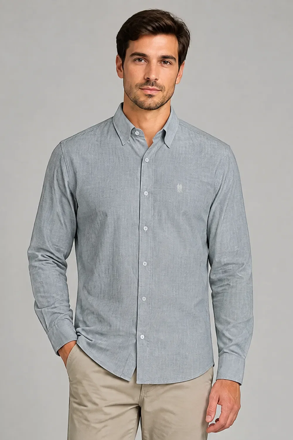 Camisa Manga Longa Masculina Polo Wear Azul Claro