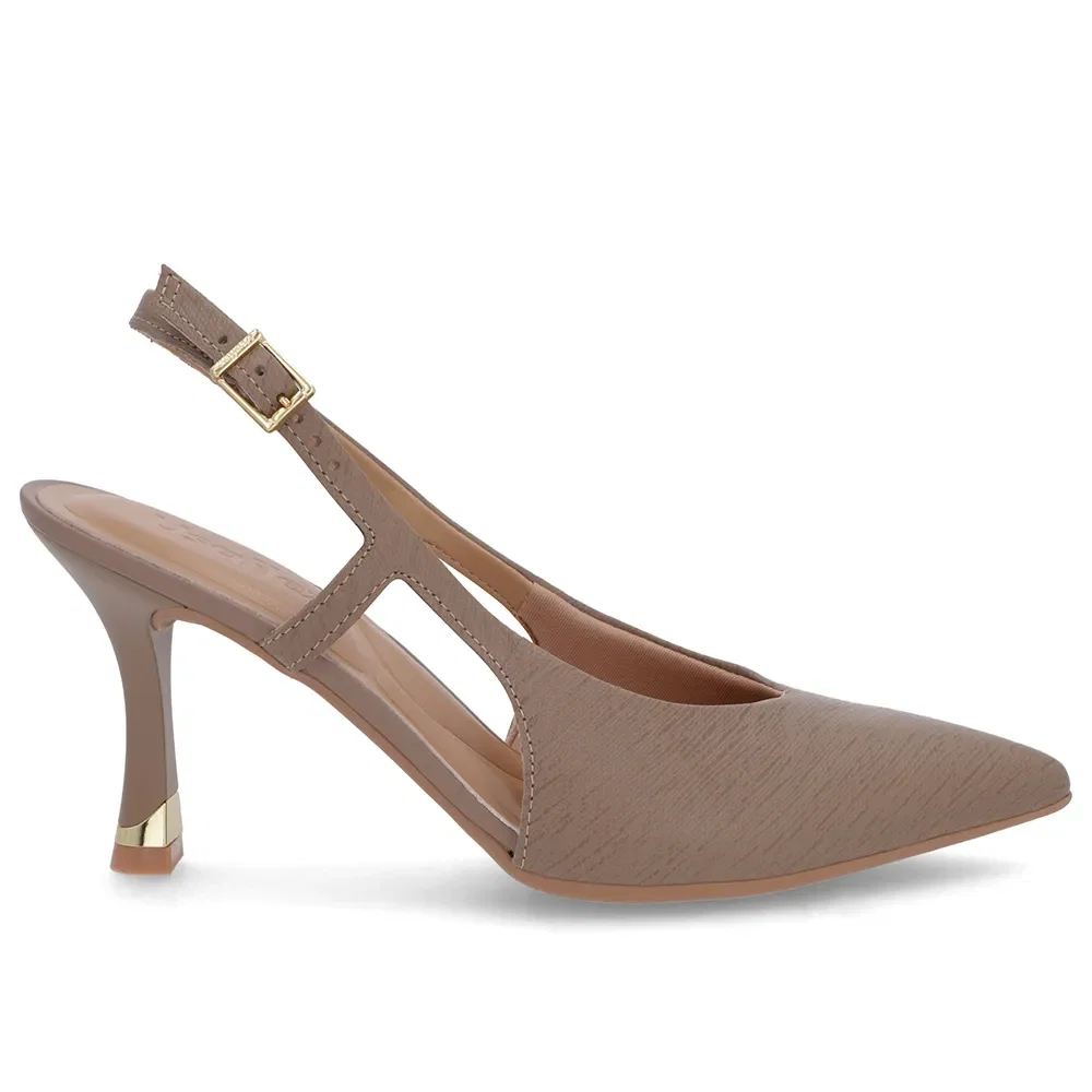 Slingback Marrom Tira Lateral Couro Textura — imagem 1