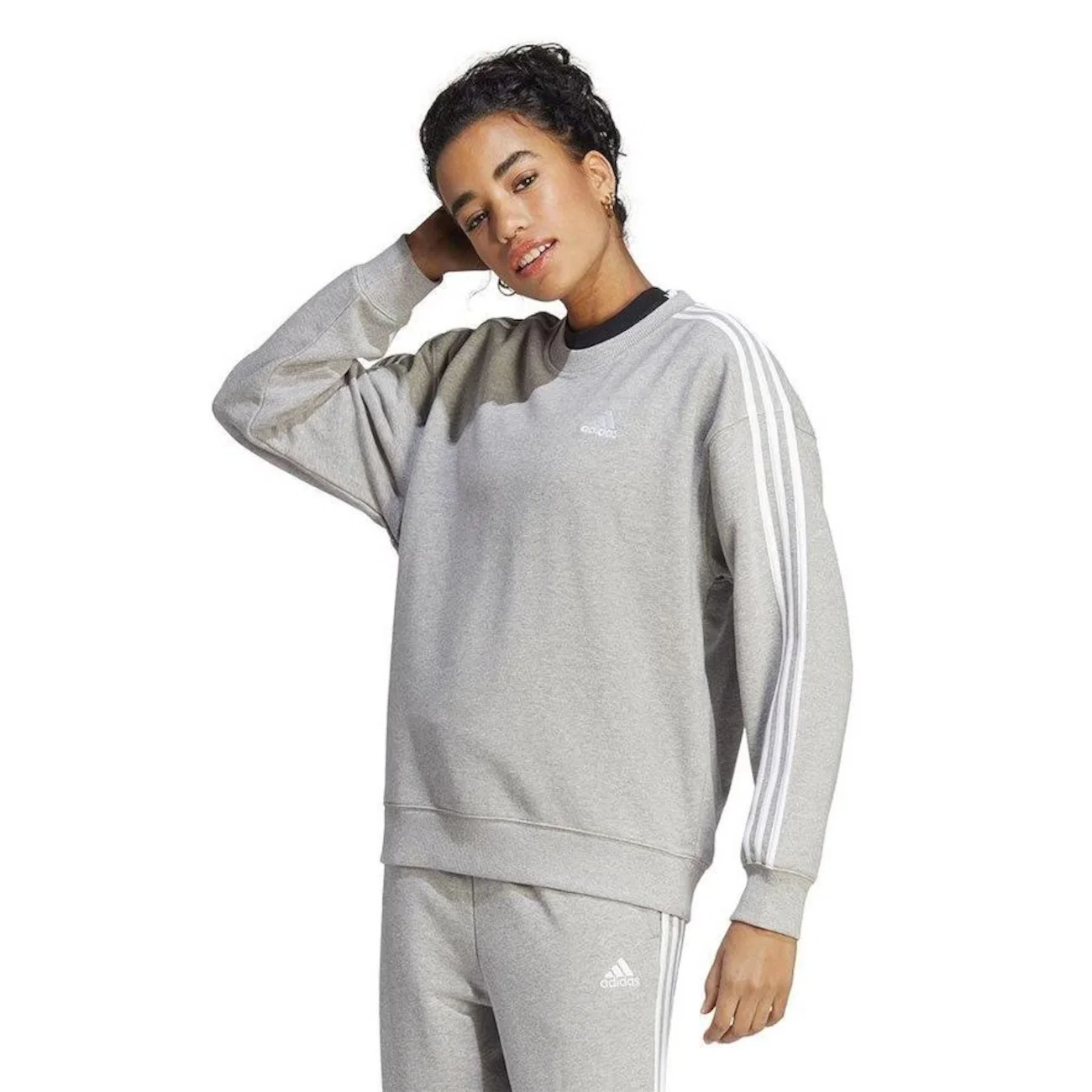 Blusão de Moletom sem Capuz Adidas 3 Stripes Frech Terry - Feminino — imagem 1