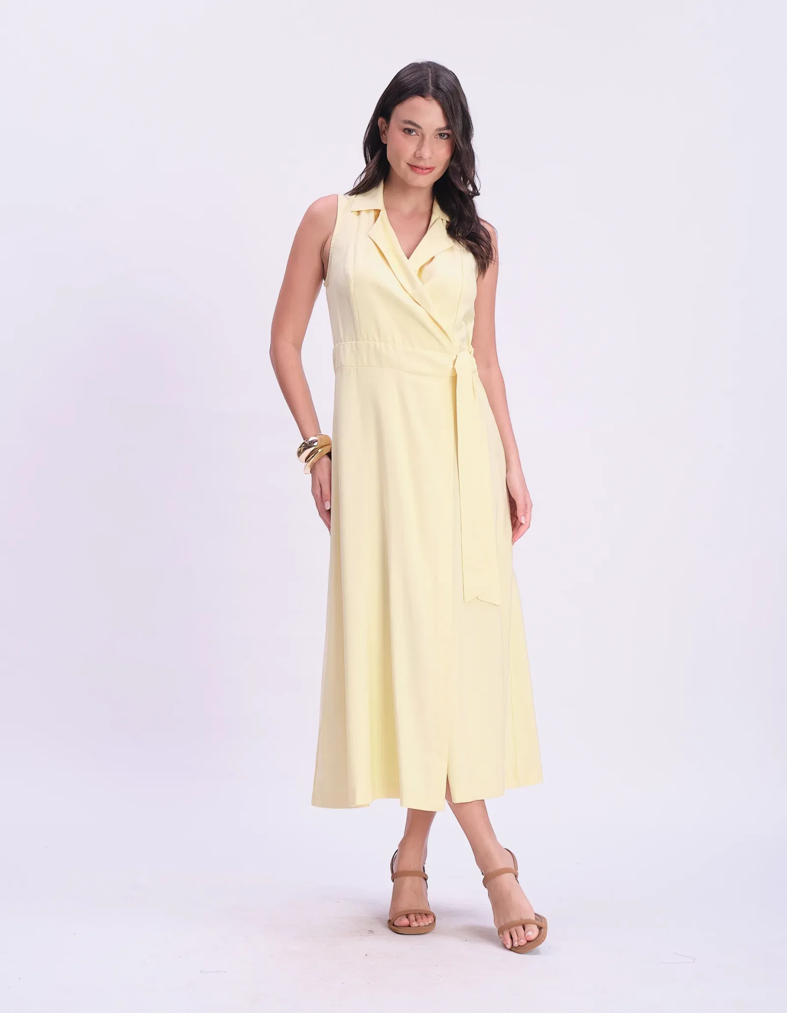 Vestido Longo Cache-Coeur Detalhe Gola - Amarelo — imagem 1