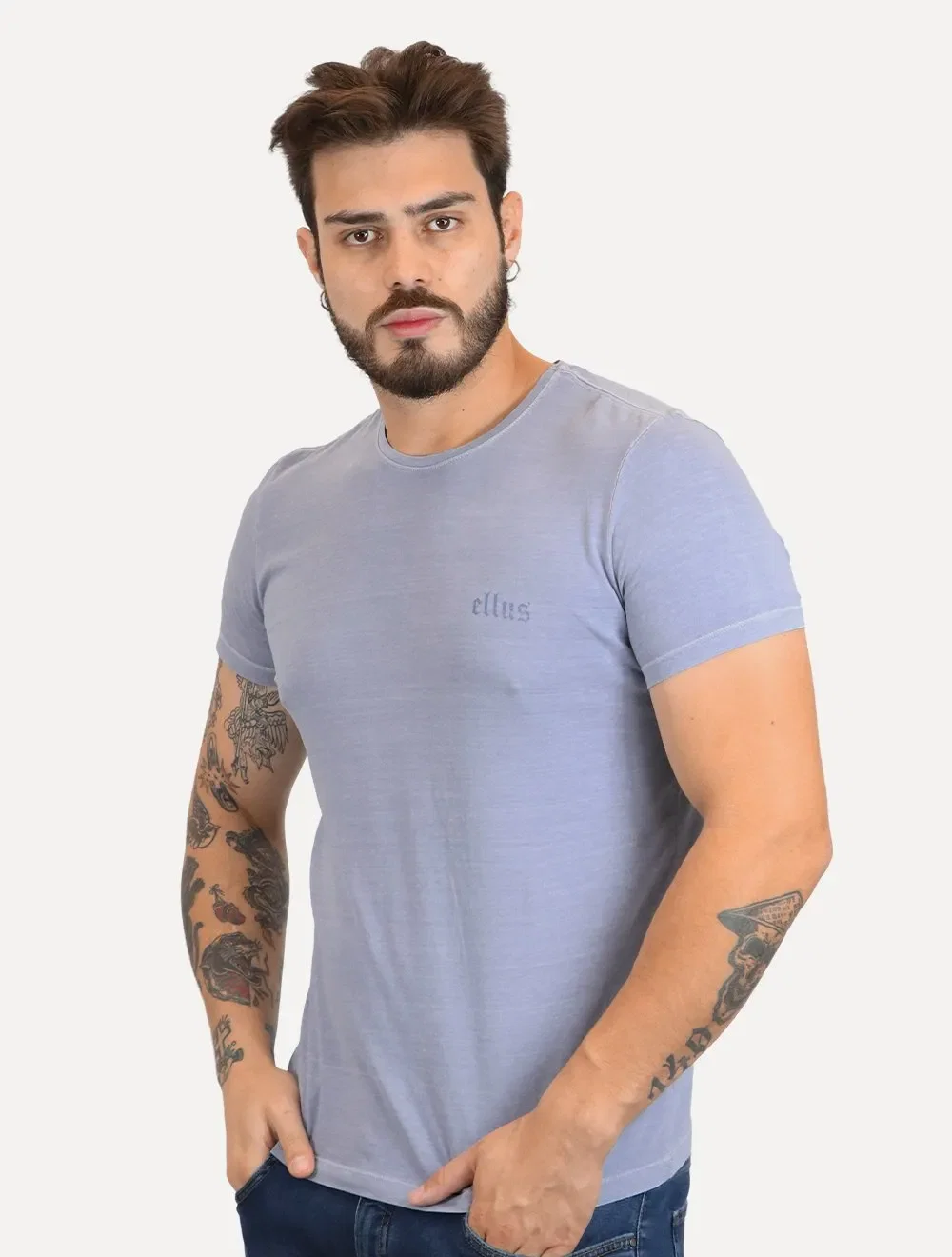 Camiseta Ellus Masculina Cotton Fine Grunge Gothic Classic Azul Claro