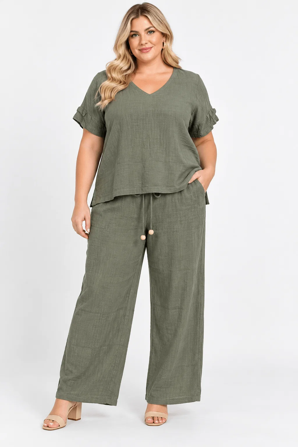 Blusa Ampla Decote v Manga Plissada - Verde