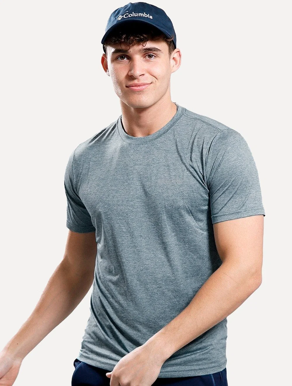Camiseta Columbia Masculina Hike Crew Light Logo Azul Mescla