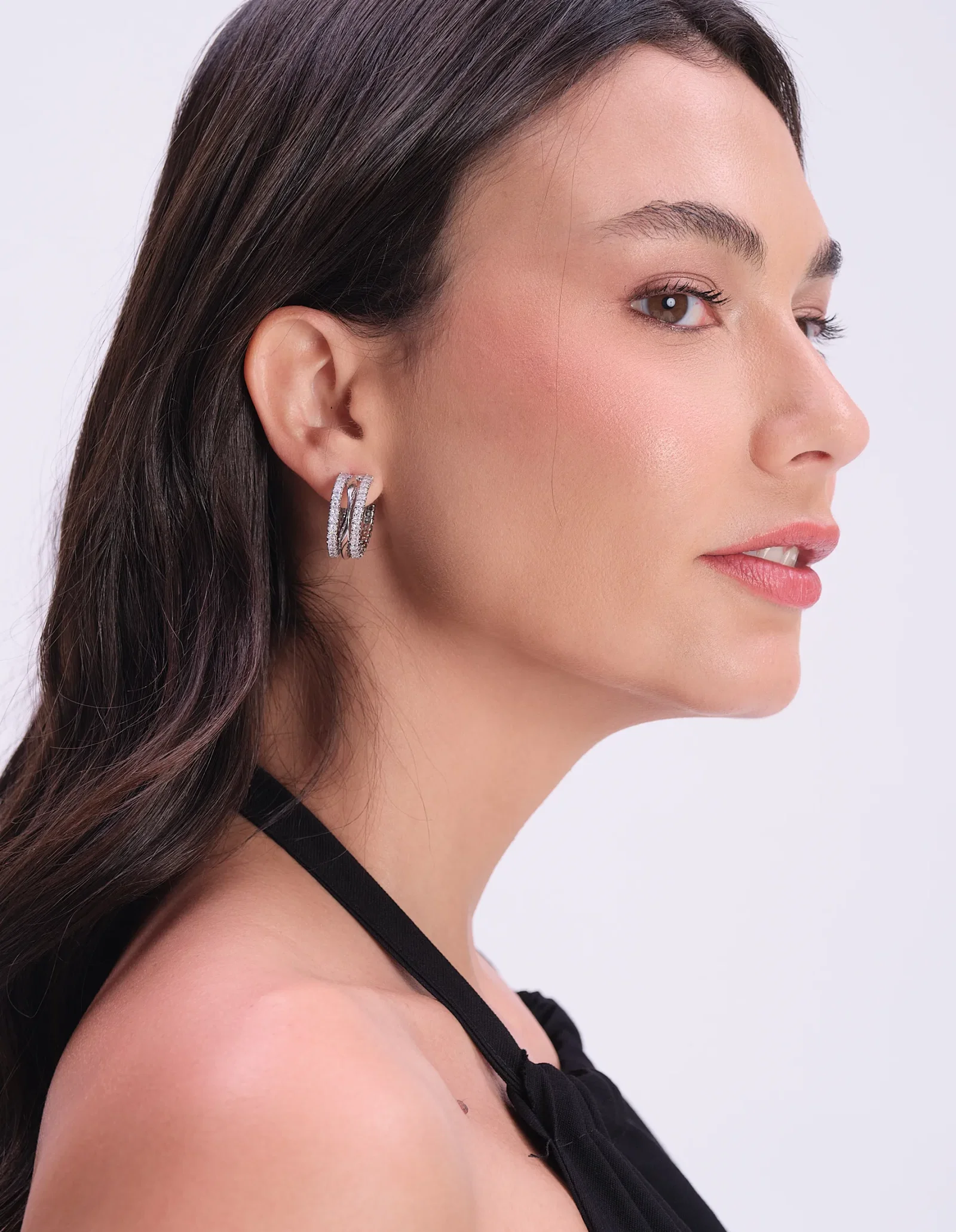 Brinco Fio Duplo Strass - Niquel — imagem 1