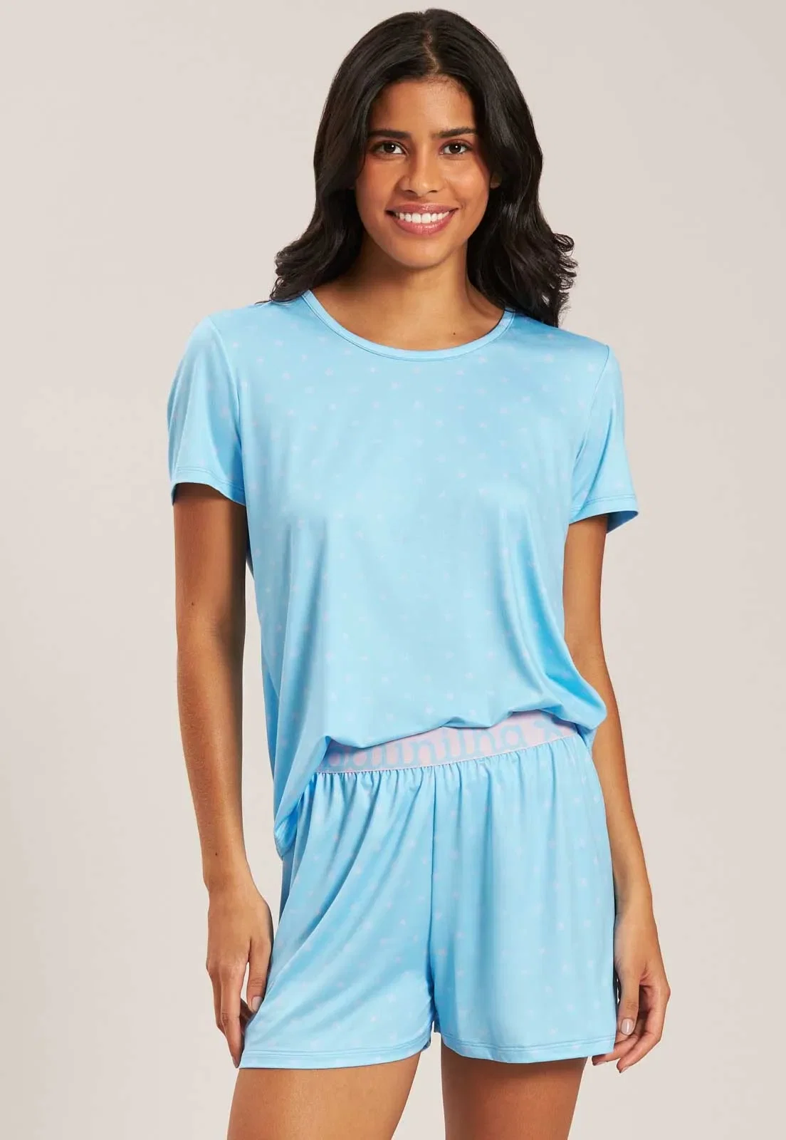 Pijama Curto De Algodão Com Elastano Baunilha