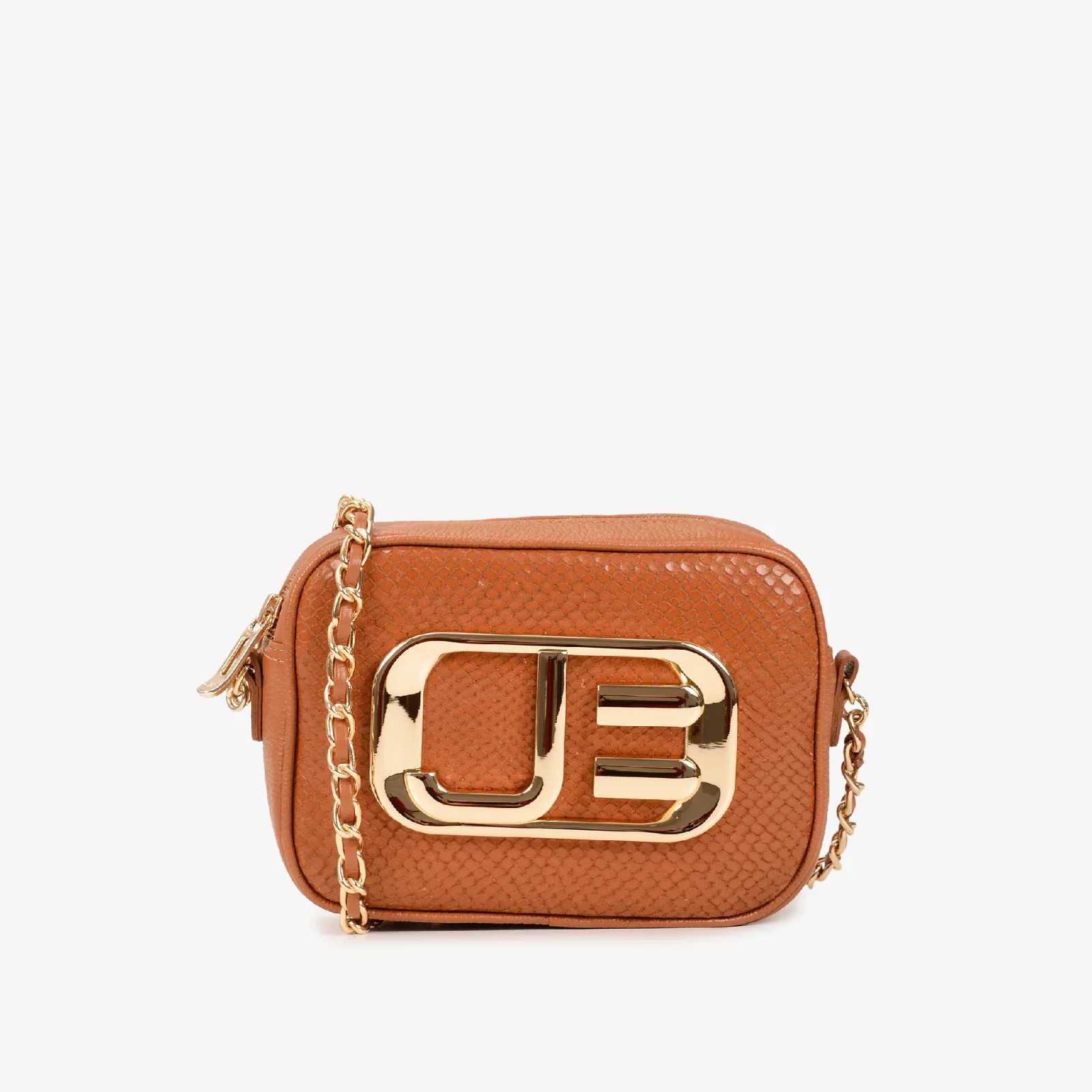 Bolsa Transversal Caramelo Jb Dourado Couro Snake