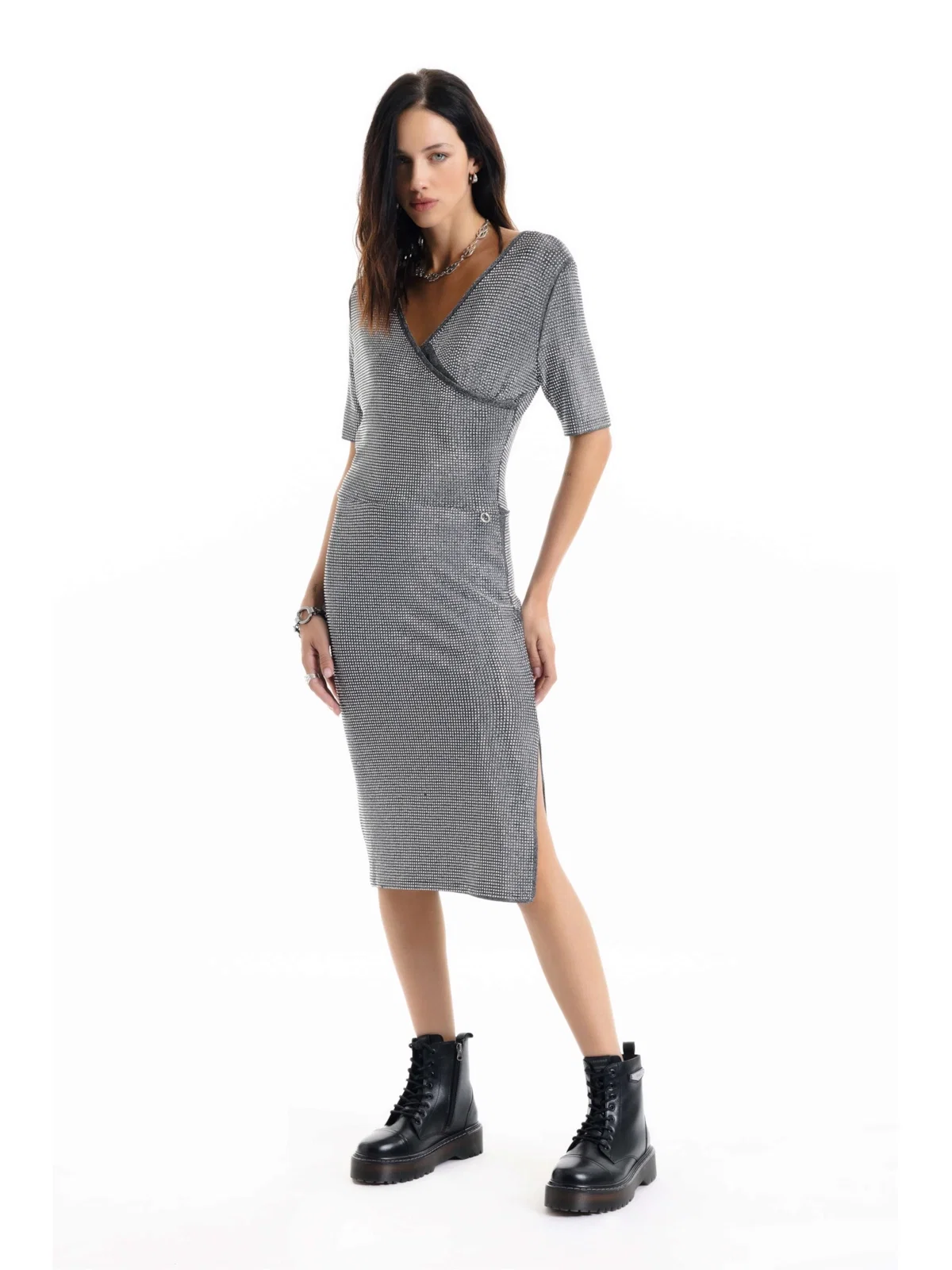 Vestido Hotfix Double Breasted Prata