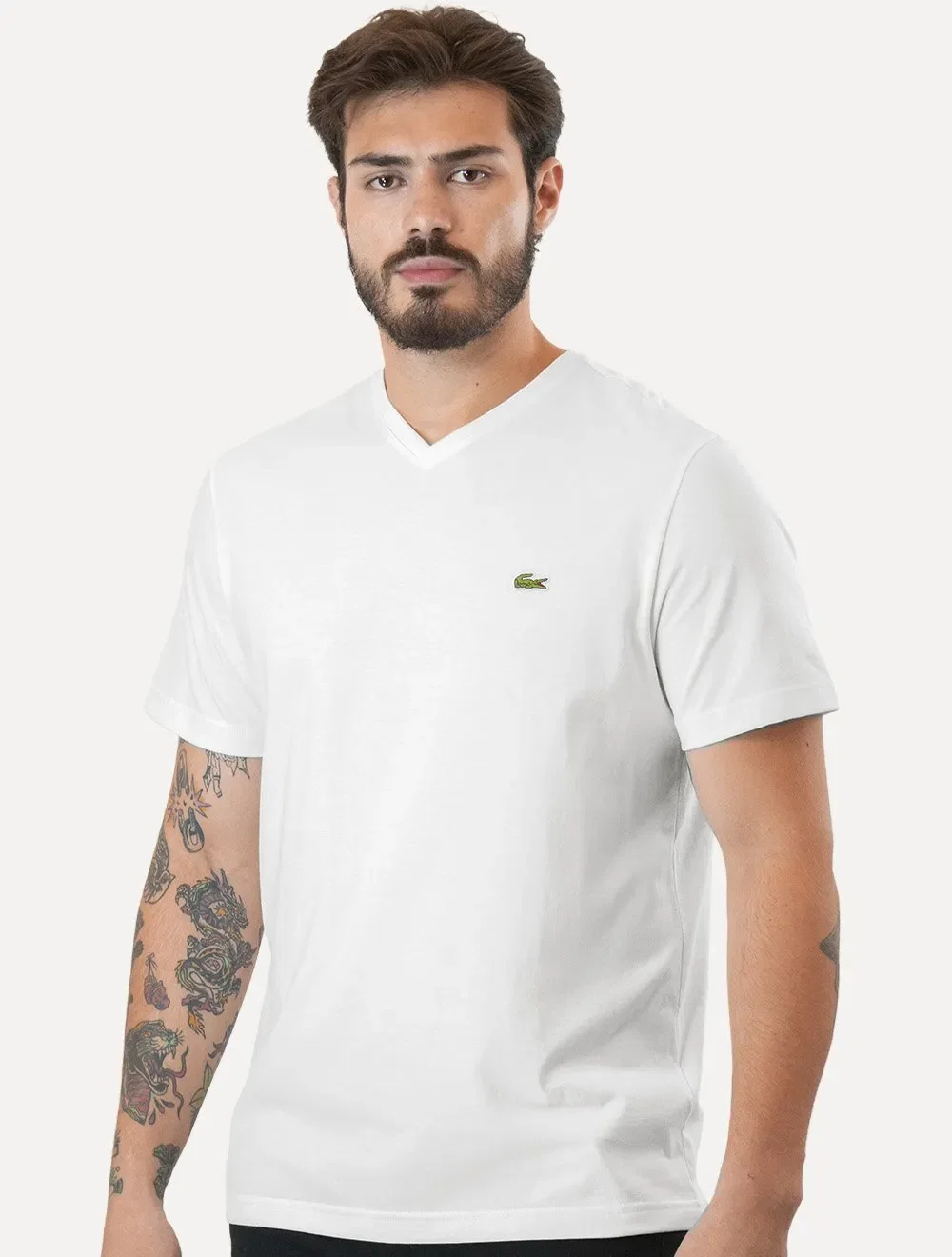 Camiseta Lacoste Masculina Regular Fit Gola V Branca
