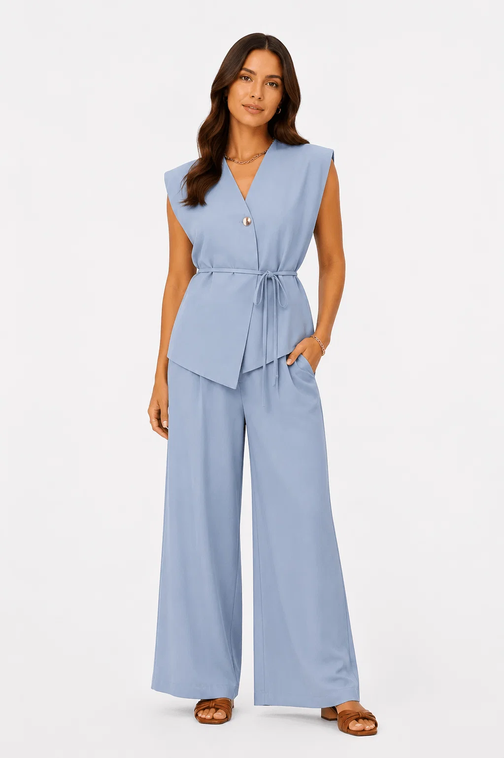Blusa Alongada Alfaiataria Detalhe Botão - Azul