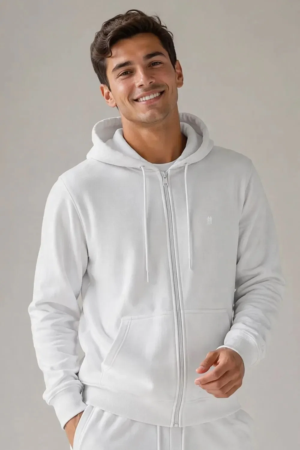 Jaqueta Moletom Masculina Com Zíper e Capuz Polo Wear Branco