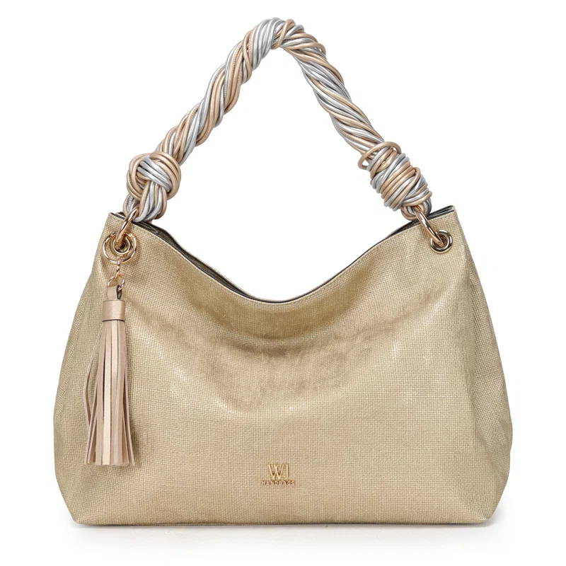 Bolsa Hobo Grande Com Alca Trancada Bicolor E Barbicacho