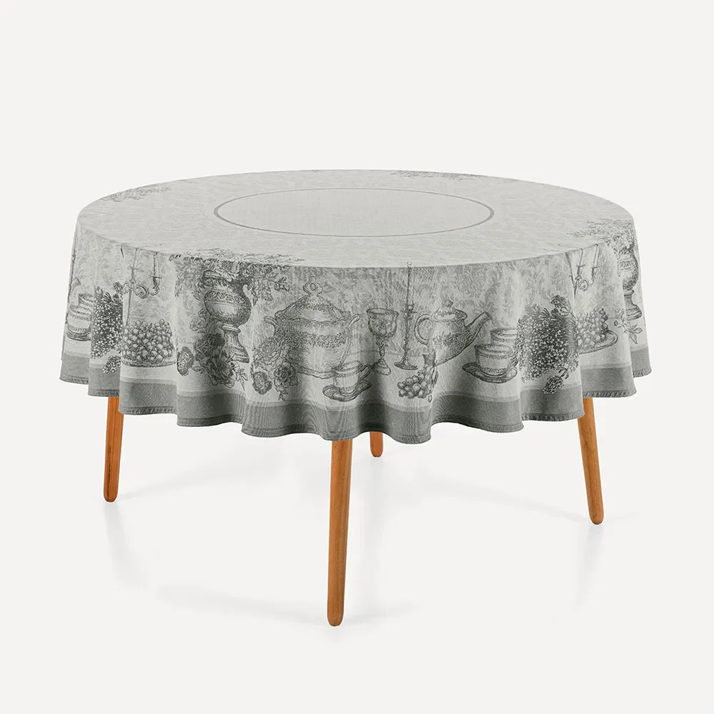 Toalha de Mesa Redonda 6 Lugares 1,78m Louvre Cinza