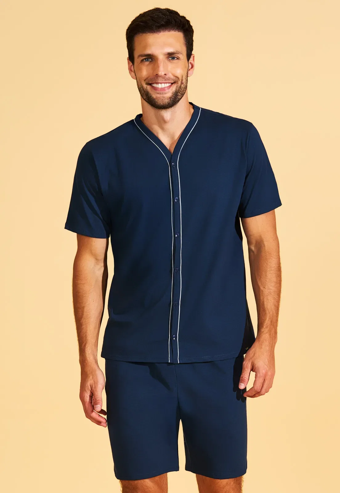 Pijama Aberto Manga Curta Com Shorts 100% Algodão Recco