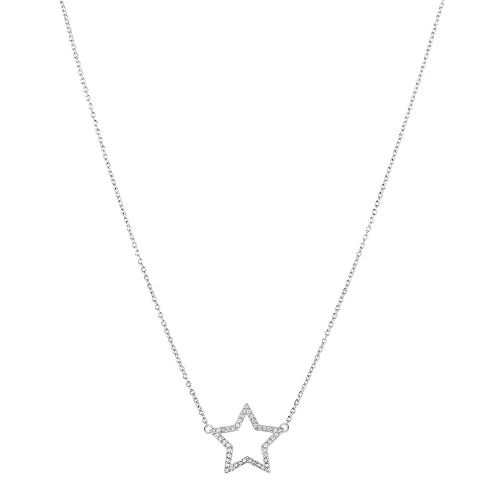 Colar Petit Estrela em Prata 925 com Topázios Incolores, 45cm — imagem 1