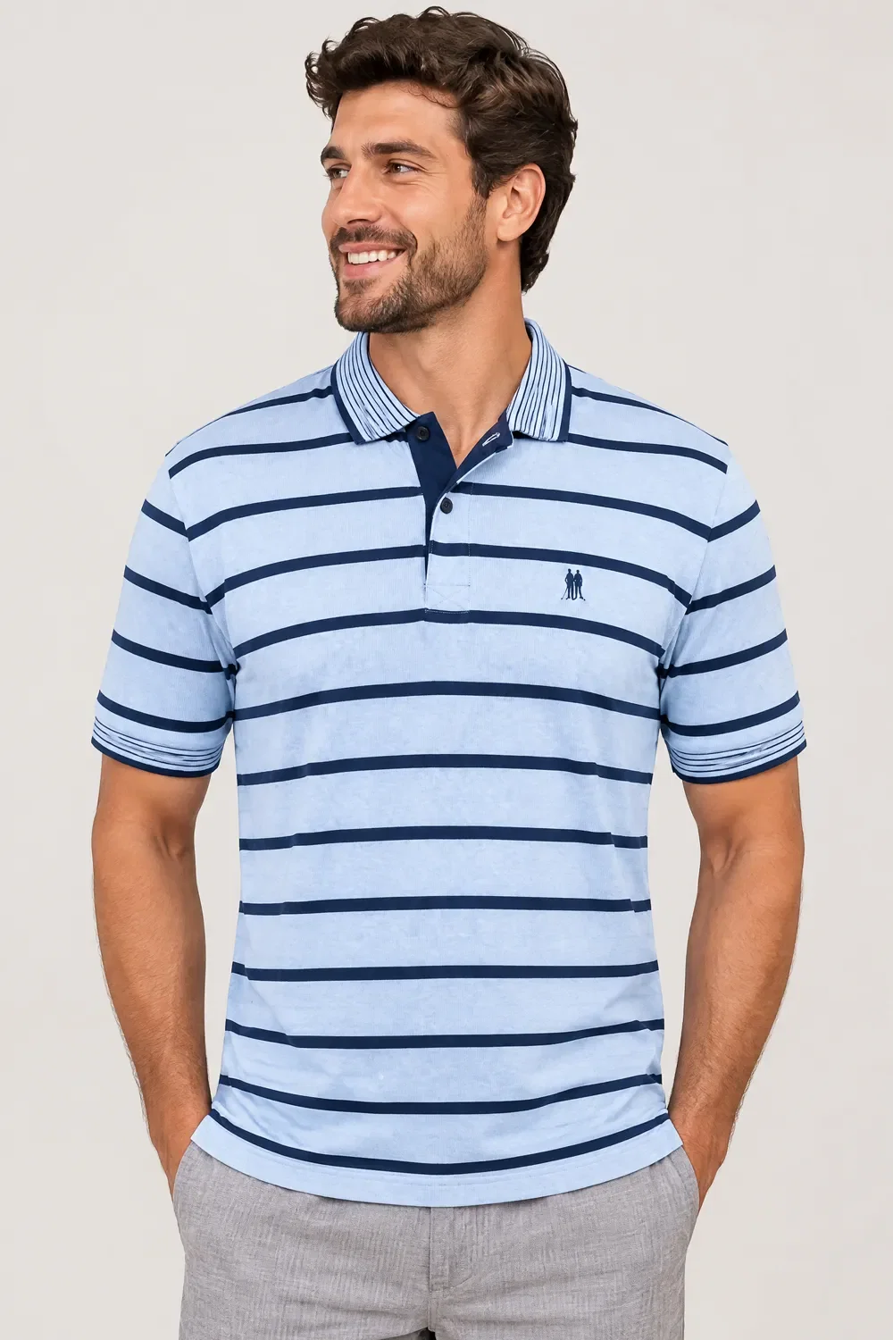 Polo Piquet Listrada Canelada Polo Wear Azul Claro