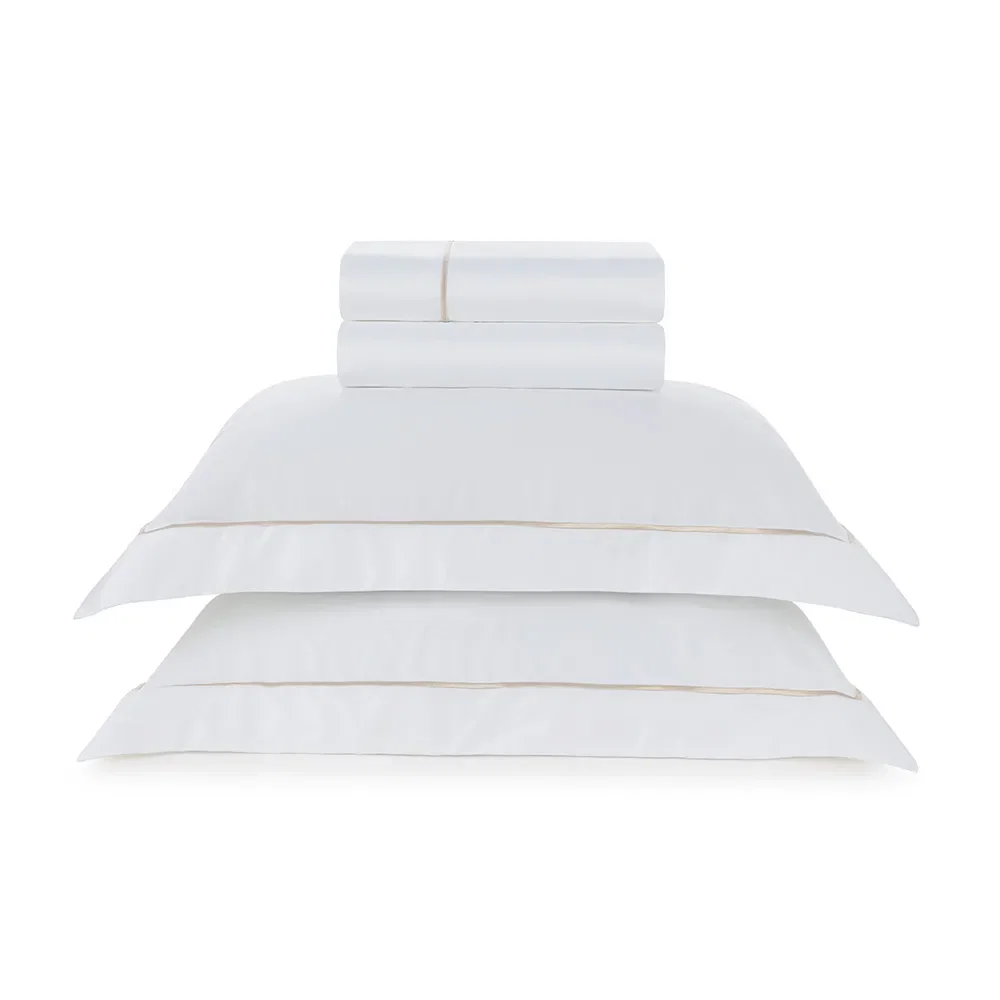 Jogo de Cama 600 Fios Dominicani Branco / Nocciola