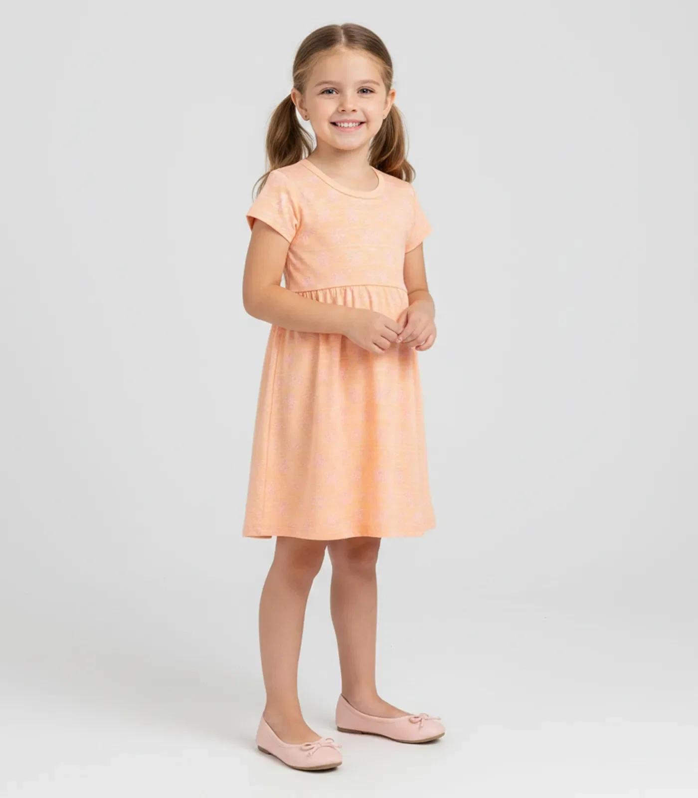 Vestido Infantil Manga Curta Estampado Biju Kids Rosa
