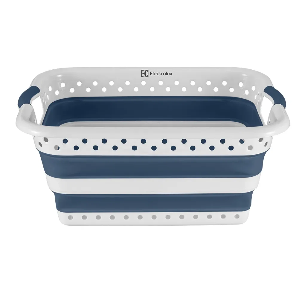 Cesto para Roupas Dobrável Electrolux 40 Litros Branco e Azul — imagem 1