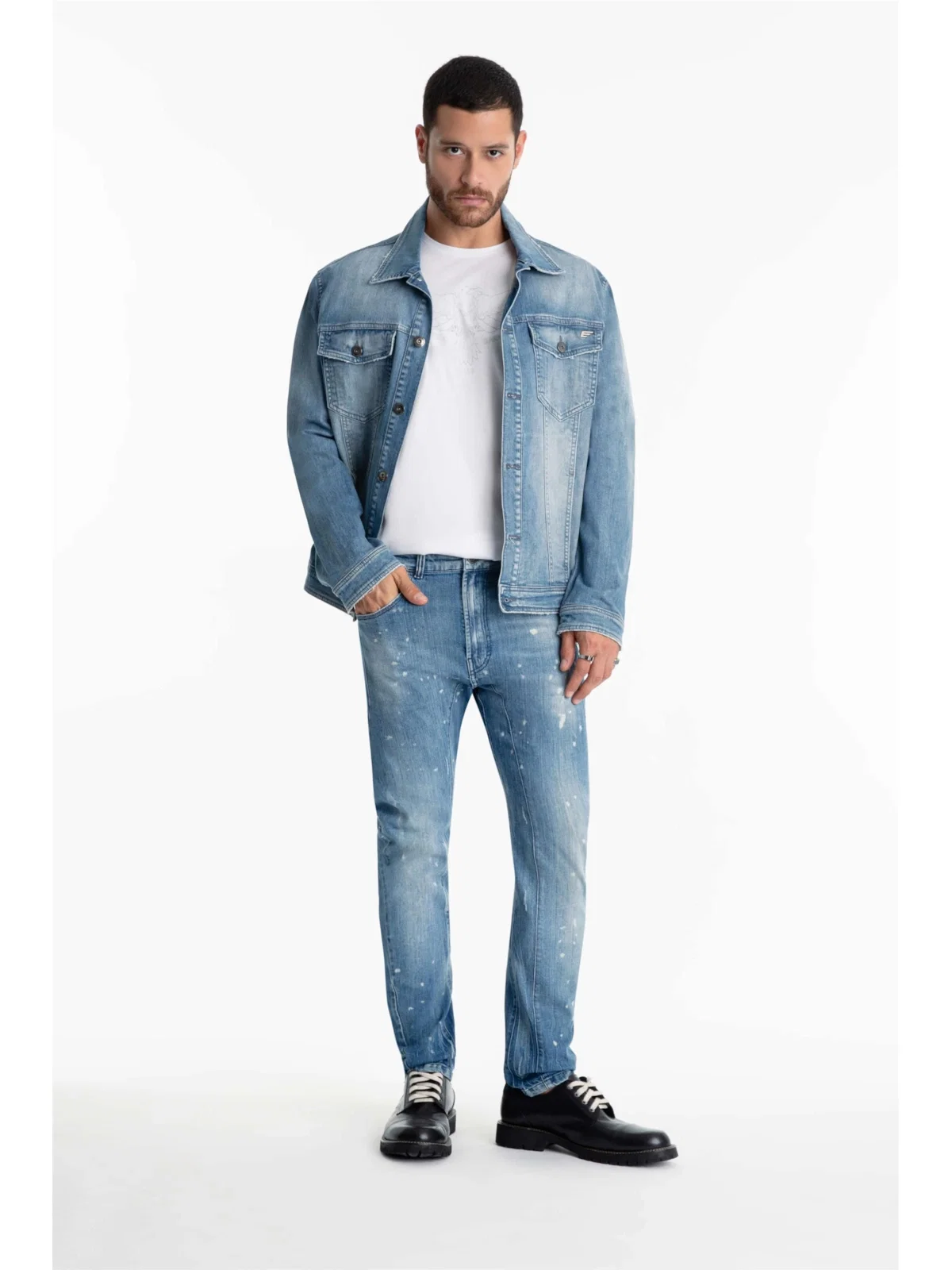 Calça Jeans Dark Sea Elastic Motorcycle Claro C/Tie Dye+pui+res — imagem 1