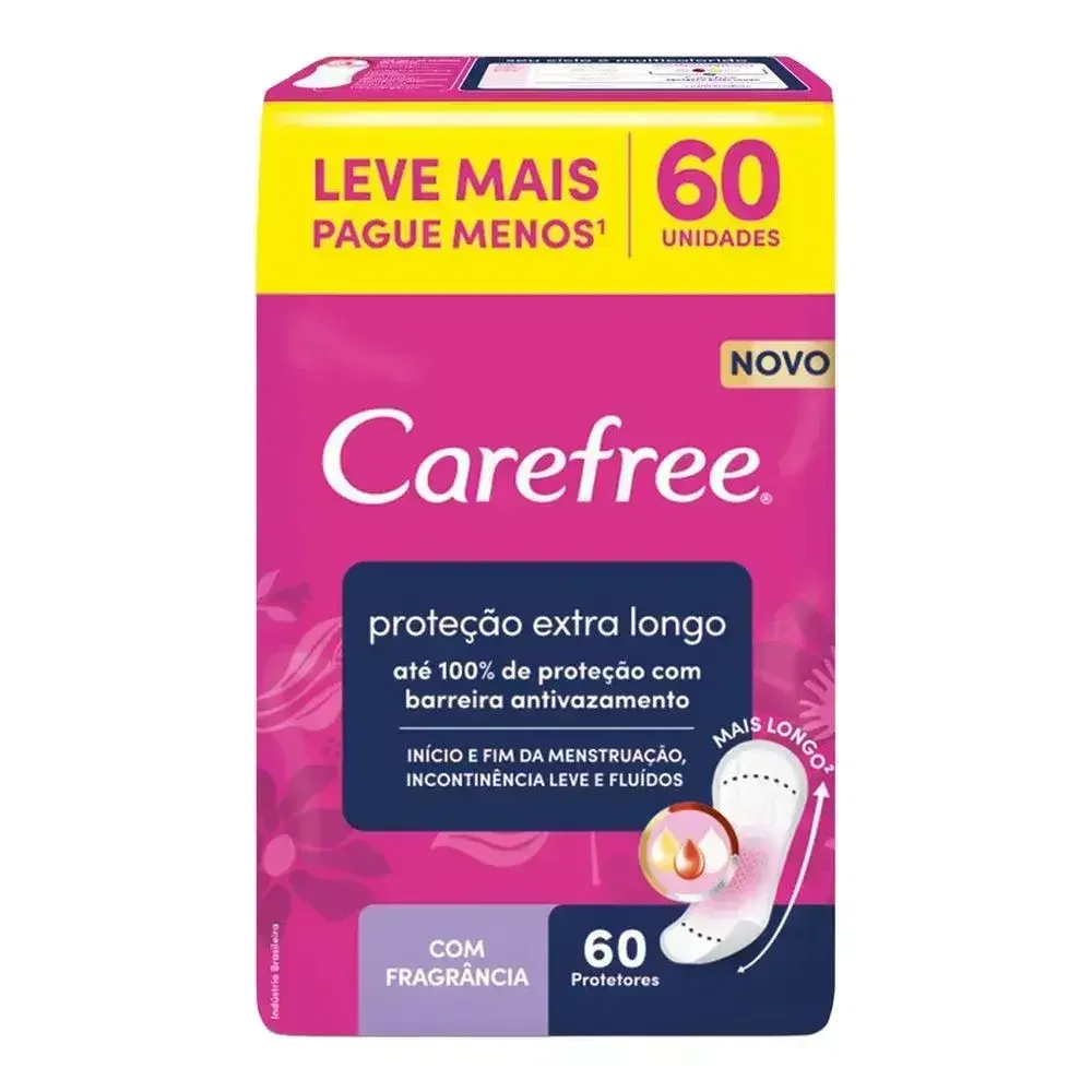 Protetor Diário Carefree Proteção Extra Longo com Fragrância 60 Unidades