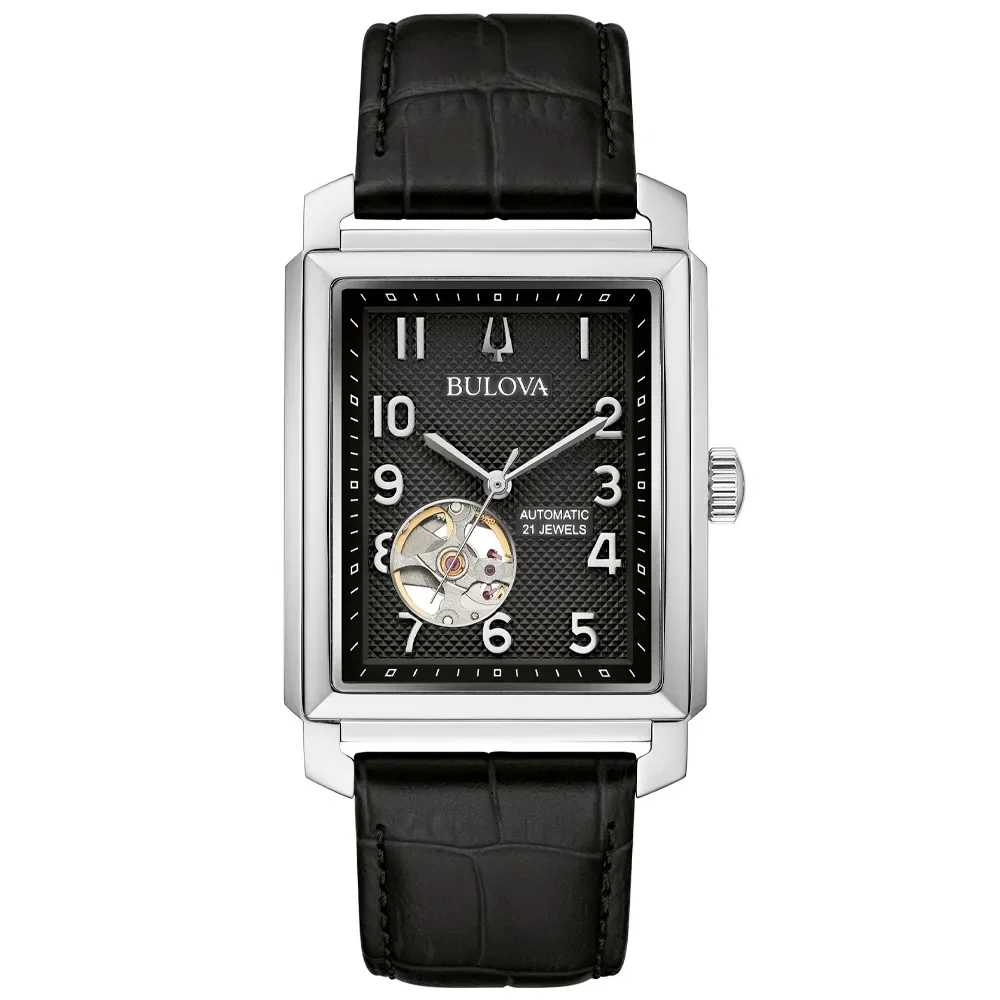 Relógio Bulova Masculino Aço Prata Couro Preto 96A269