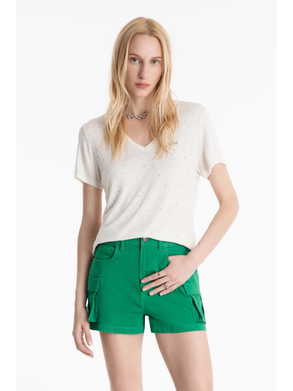 Short Color Twill Power Cargo High Green