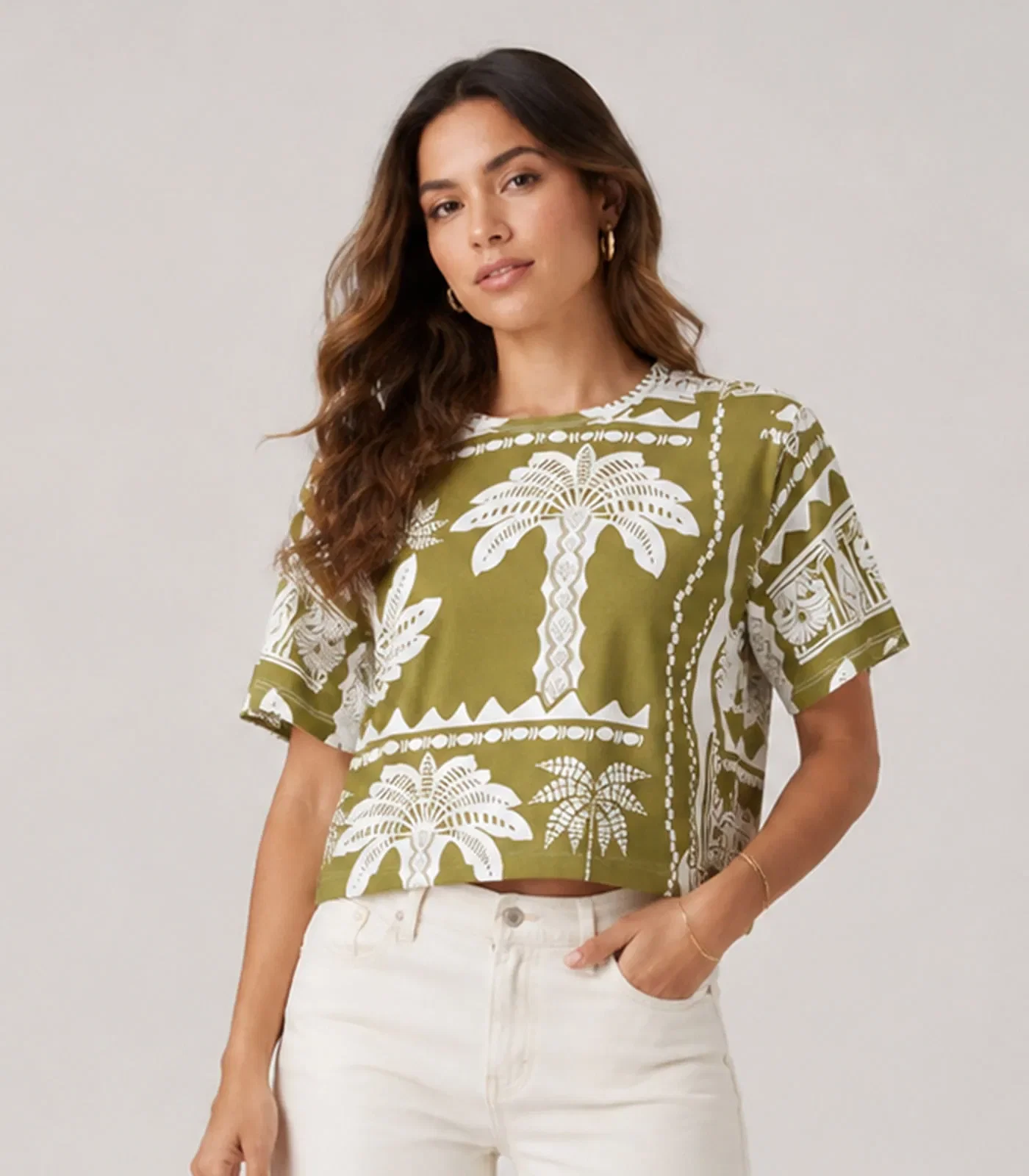 Blusa Feminina Estampada Infinita Cor Bege — imagem 1