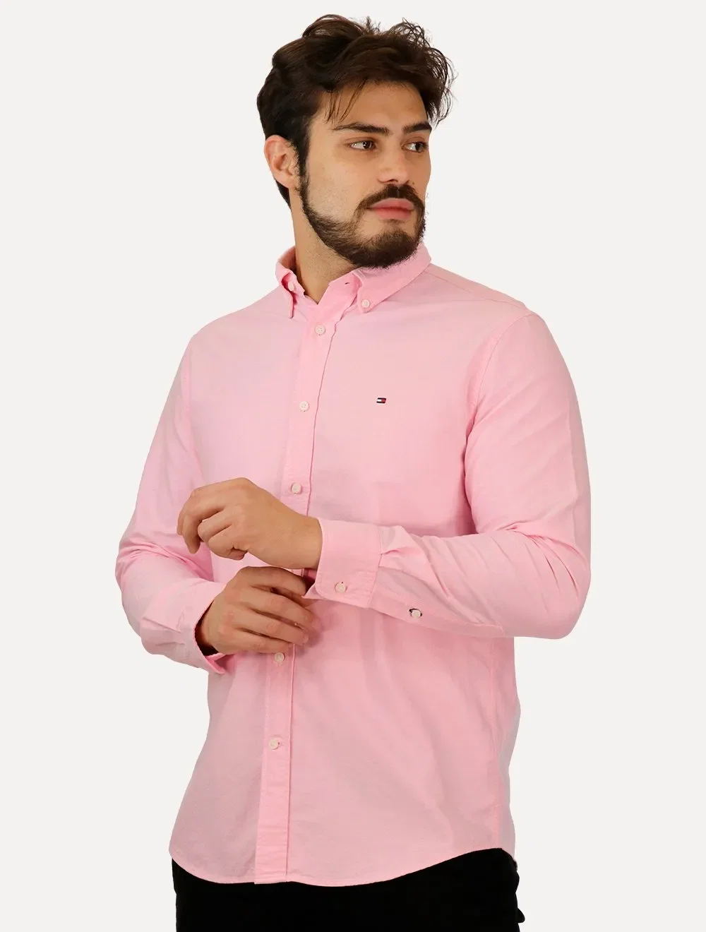 Camisa Tommy Hilfiger Masculina Regular Core Oxford Rosa Mescla — imagem 1