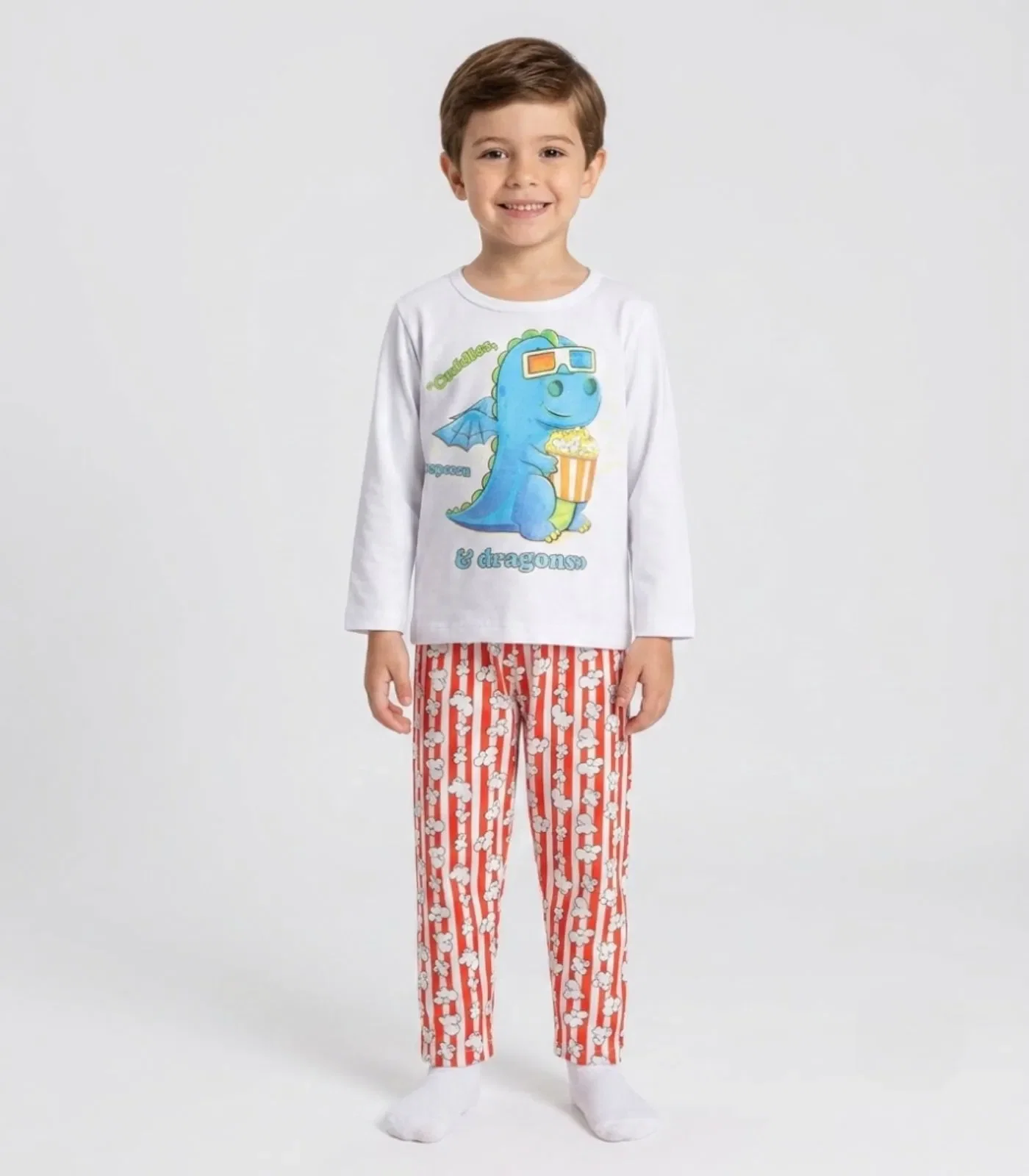 Pijama Menino Manga Longa Meia Malha Kappes Branco
