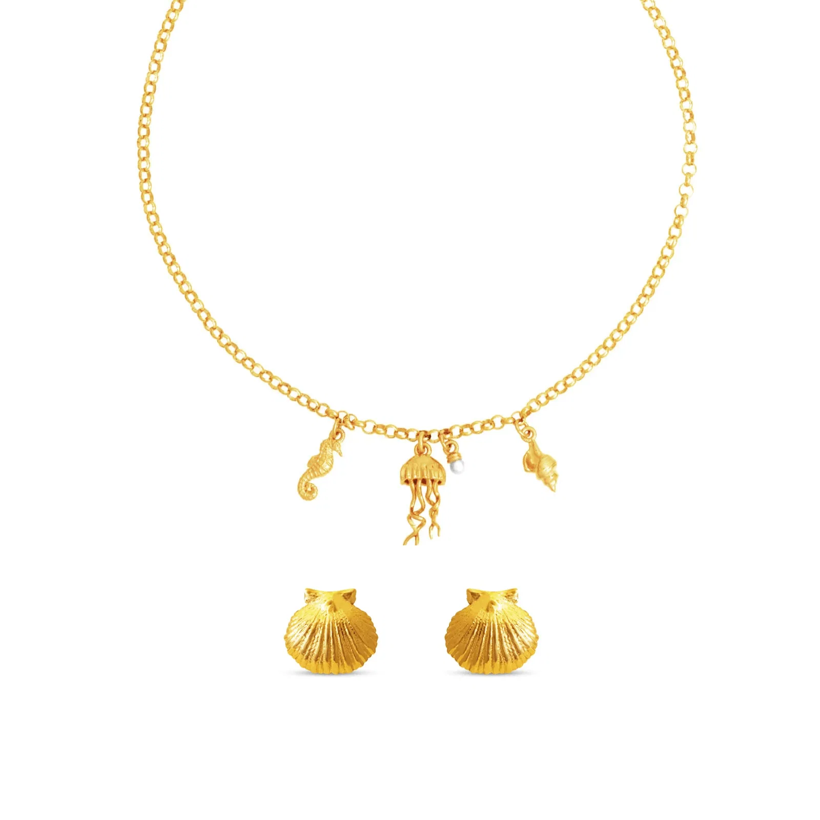 Kit Life Summer - Brinco e Colar Summer em Prata 925 com Banho de Ouro Amarelo e Pérolas