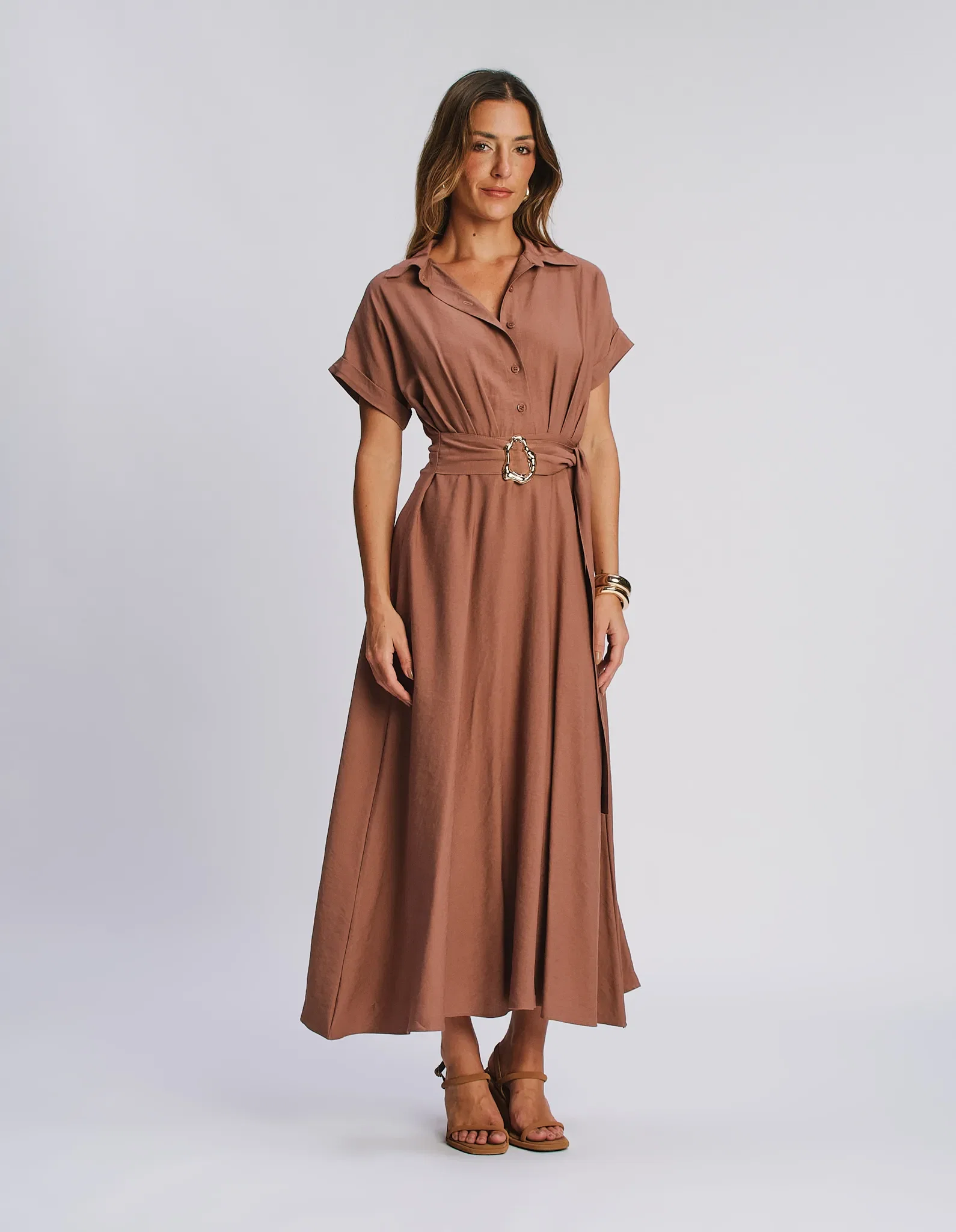 Vestido Midi Botões Frontais - Capuccino — imagem 1