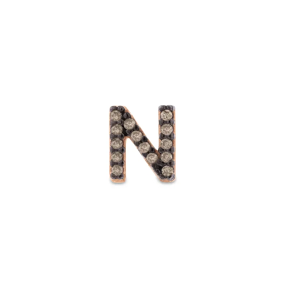 Brinco Único Letra N em Ouro Rosé 18k com Diamantes — imagem 1