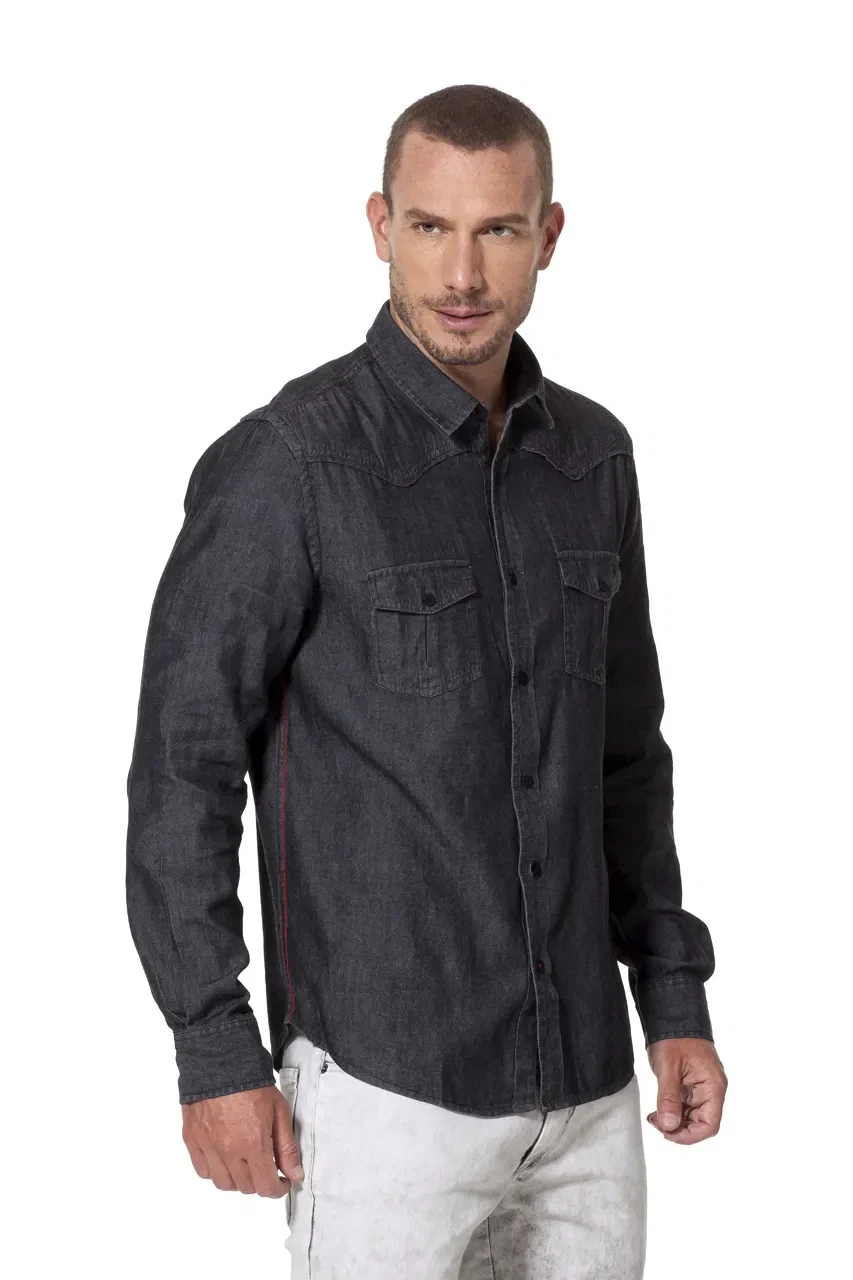 Camisa Regular Western Denim Negro