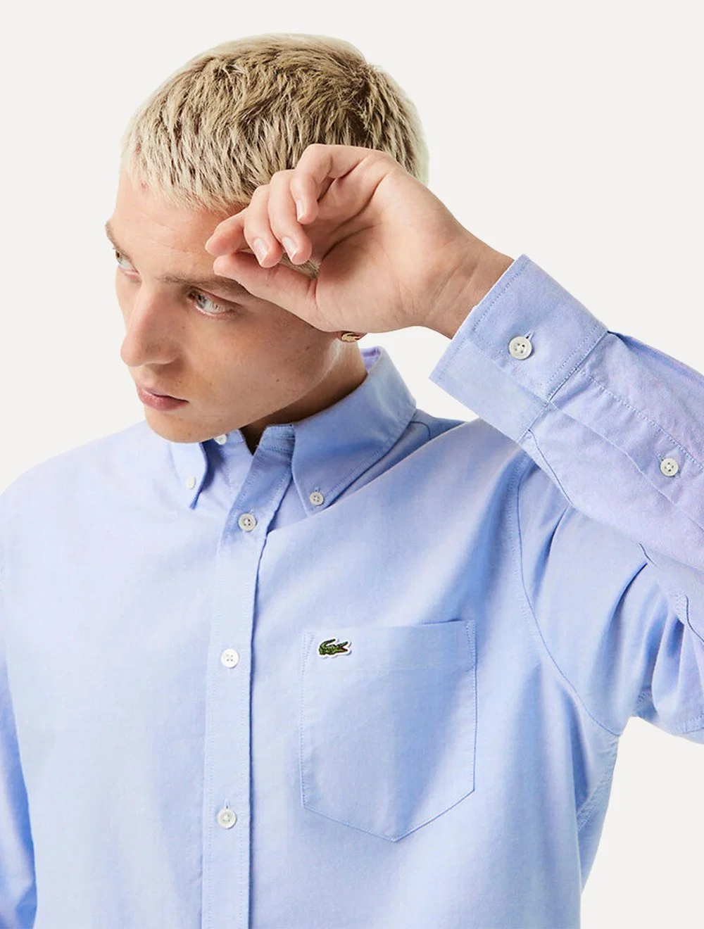 Camisa Lacoste Masculina Regular Fit Oxford Classic Azul Mescla