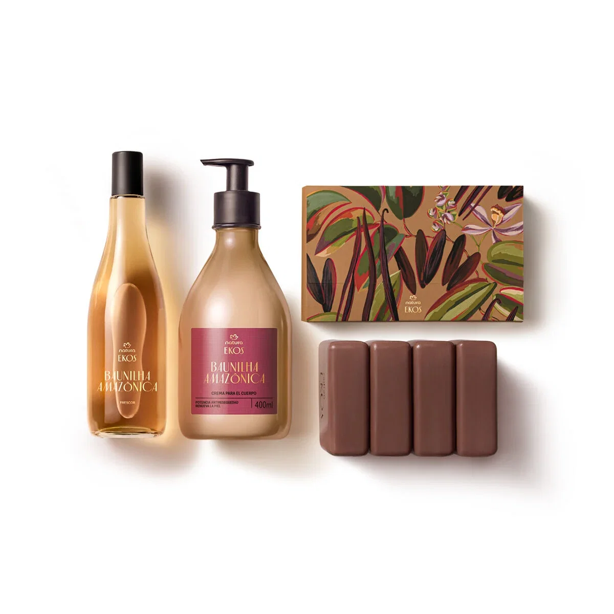 Kit Ekos Creme Hidratante Corporal, Sabonete em Barra e Colônia Baunilha Amazônica 3 produtos