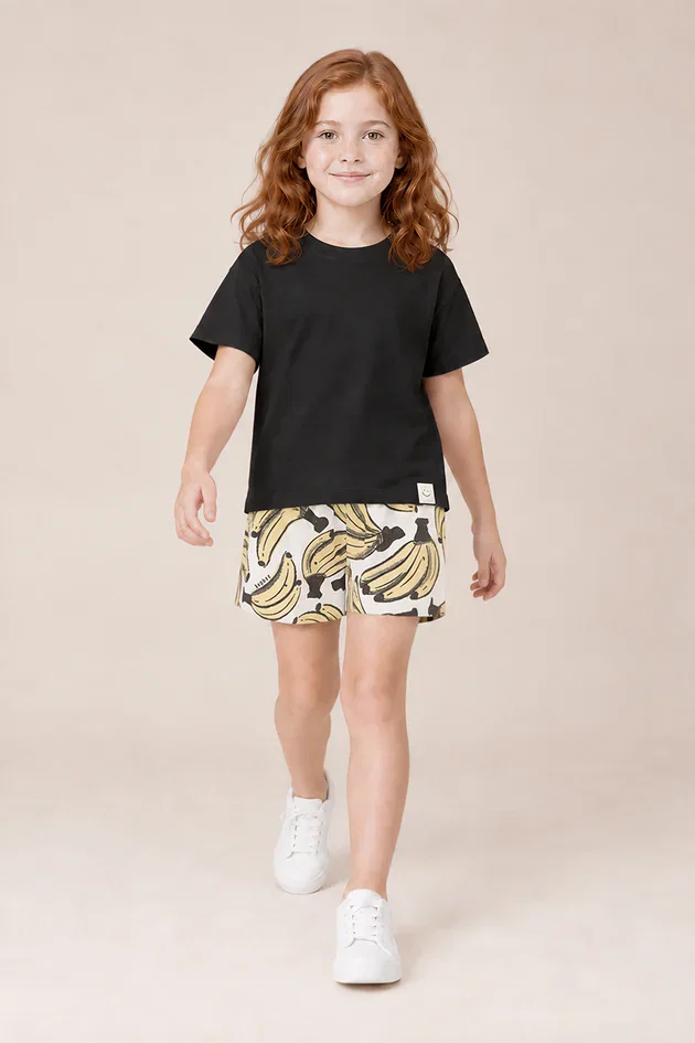 Conjunto Infantil Menina Blusa Malha Shorts Moletom