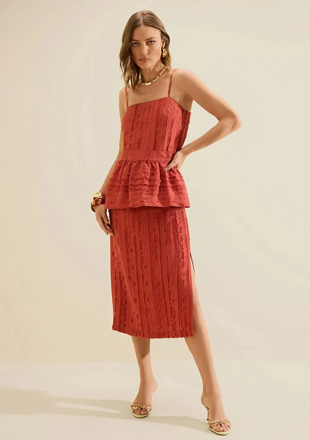 Vestido Midi Estado Natural Vermelho