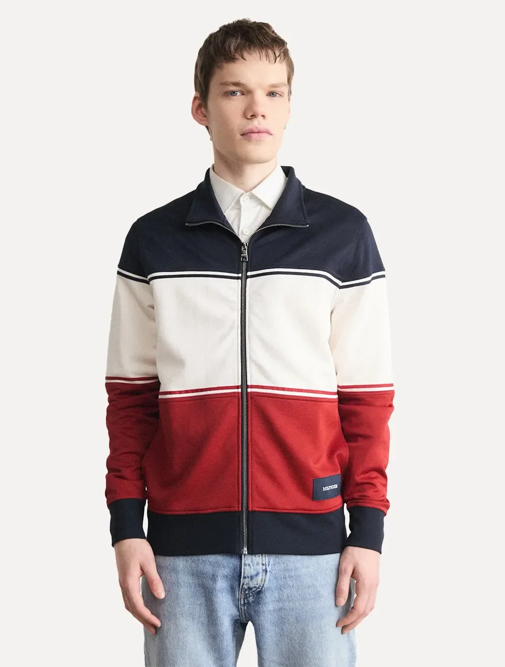 Jaqueta Tommy Hilfiger Masculina Colourblock Track Vermelho Branco Marinho