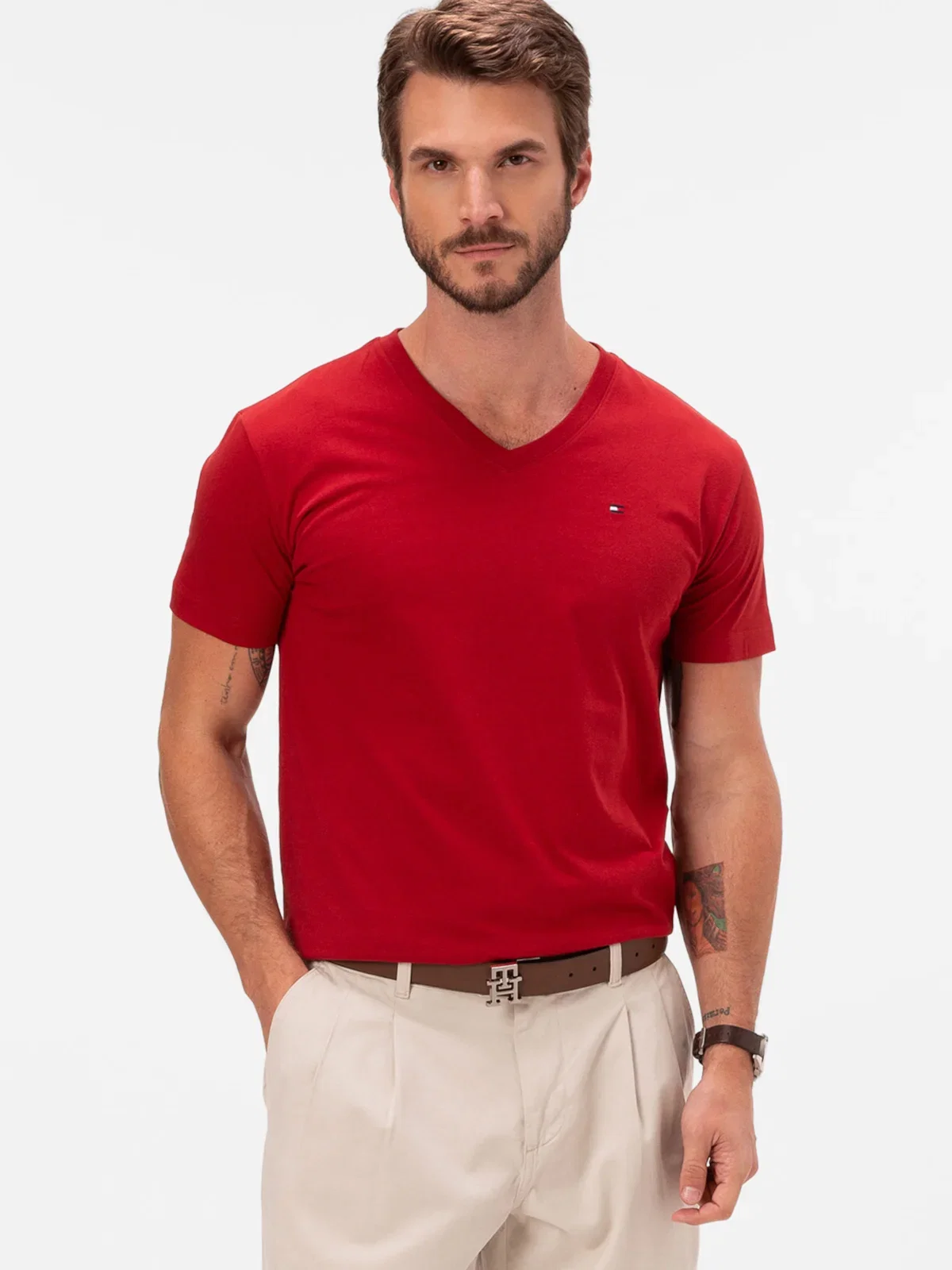 Camiseta Clássica TOMMY HILFIGER Gola V — imagem 1