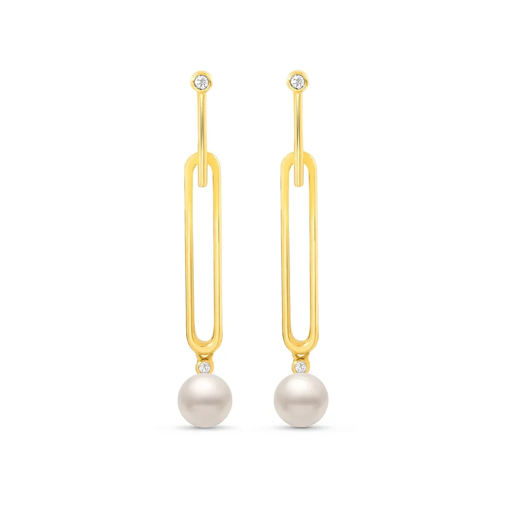 Brinco Luar em Ouro Amarelo 18k com Pérola e Safiras Incolores — imagem 1