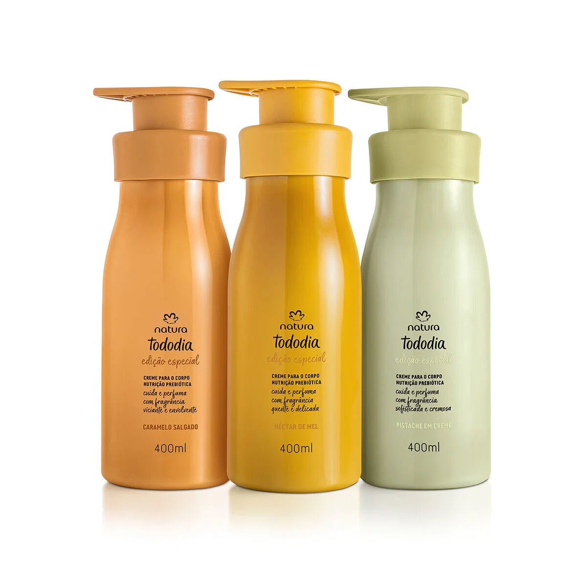 Kit Tododia Creme Desodorante Nutritivo para o Corpo Pistache, Caramelo Salgado e Néctar de Mel 3 produtos de 400 ml