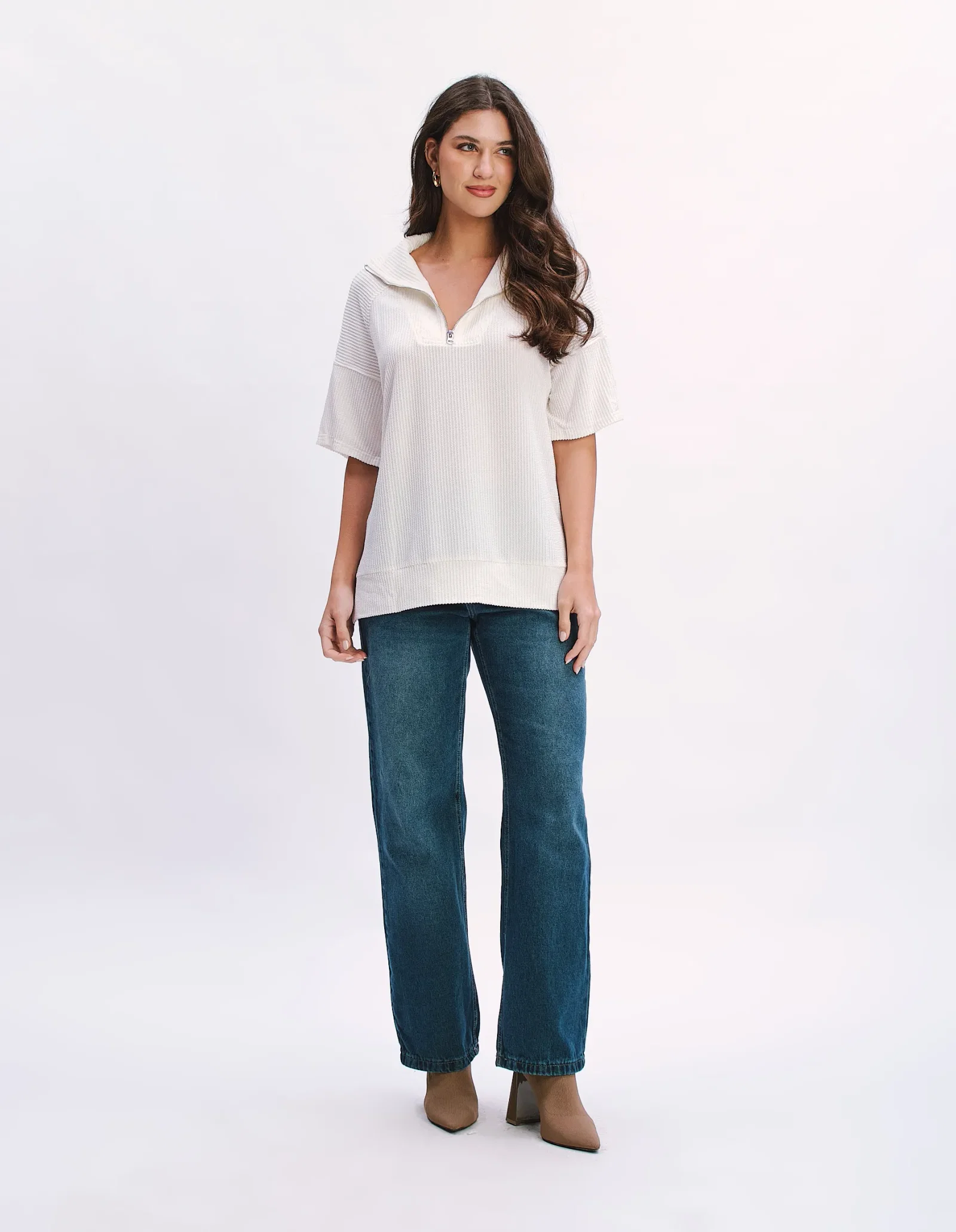 Blusa Moletom Detalhe Zíper - Off White — imagem 1