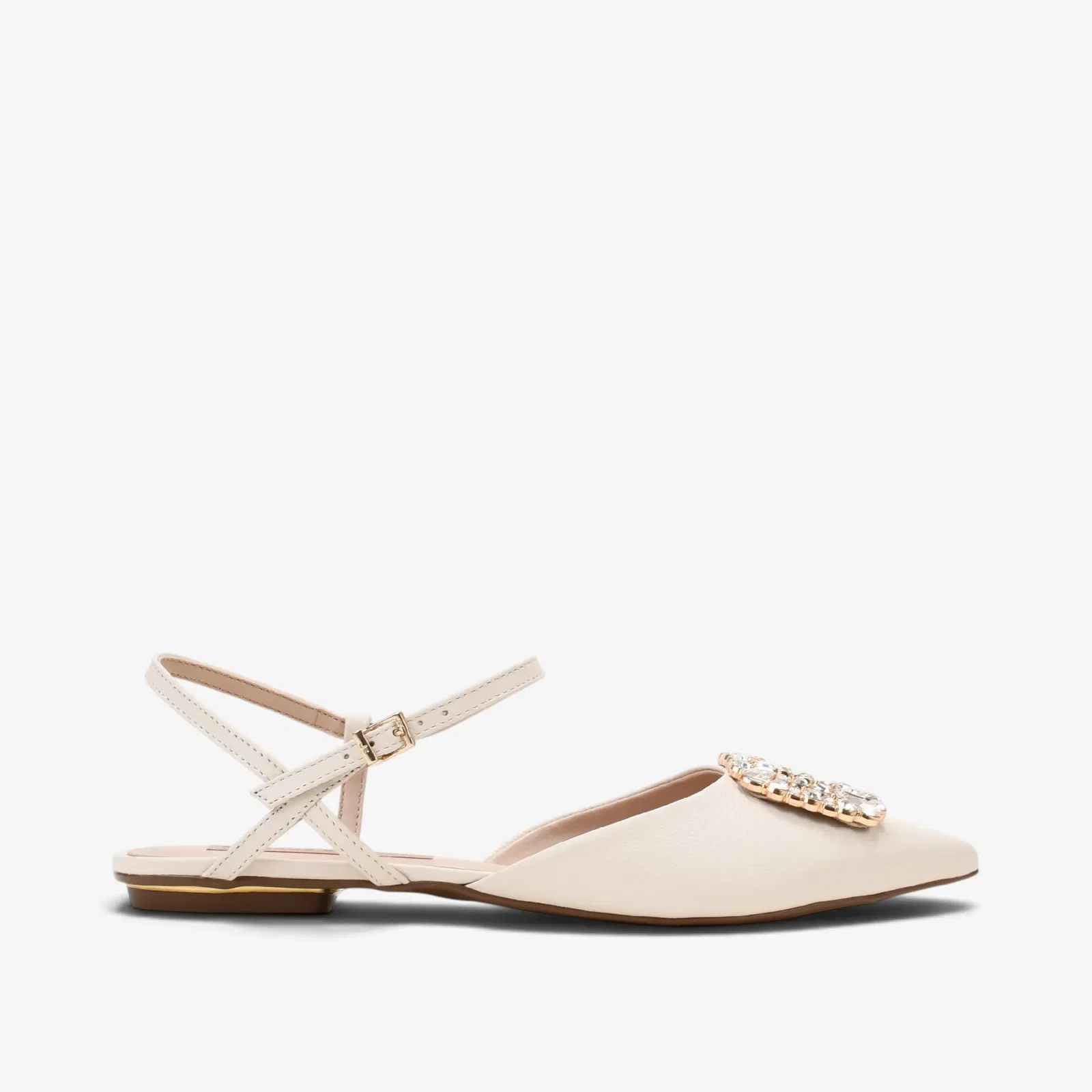Slingback Off White Algodão Couro
