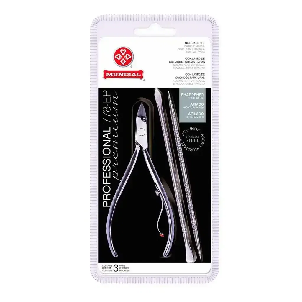 Kit Alicate + Espátula Dupla + Palito Mundial Profissional Inox 778-EP